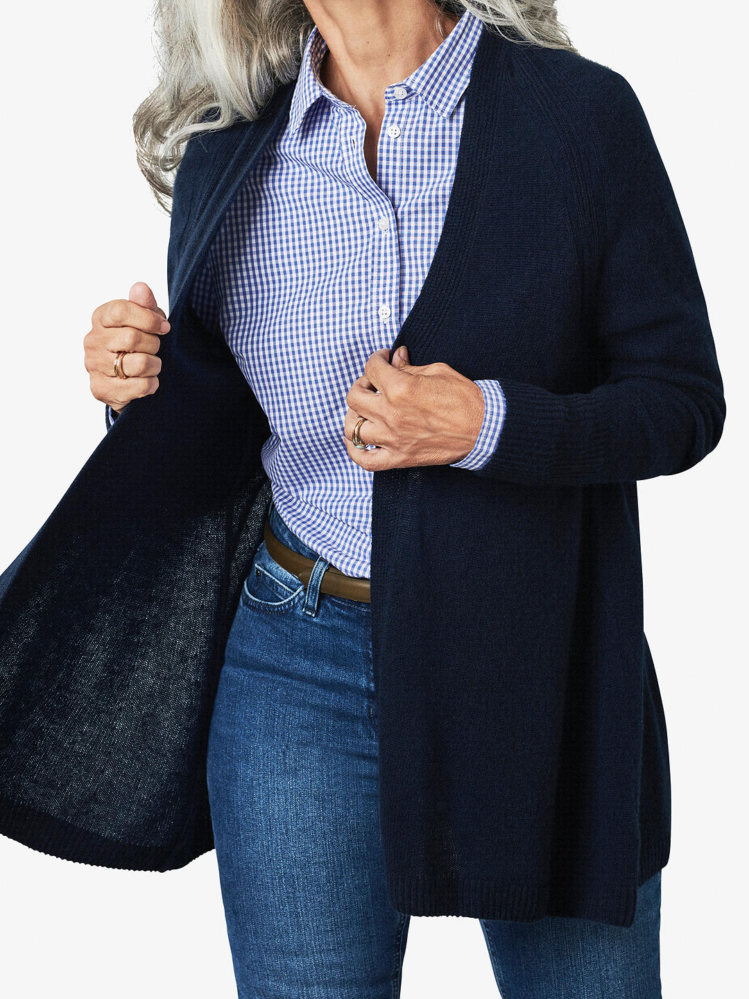 Pure Collection Cashmere Swing Cardigan, Navy