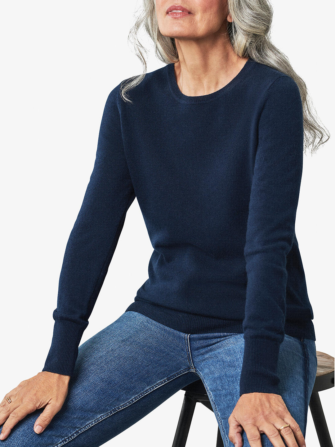 Pure Collection Cashmere Crew Neck Jumper, Navy