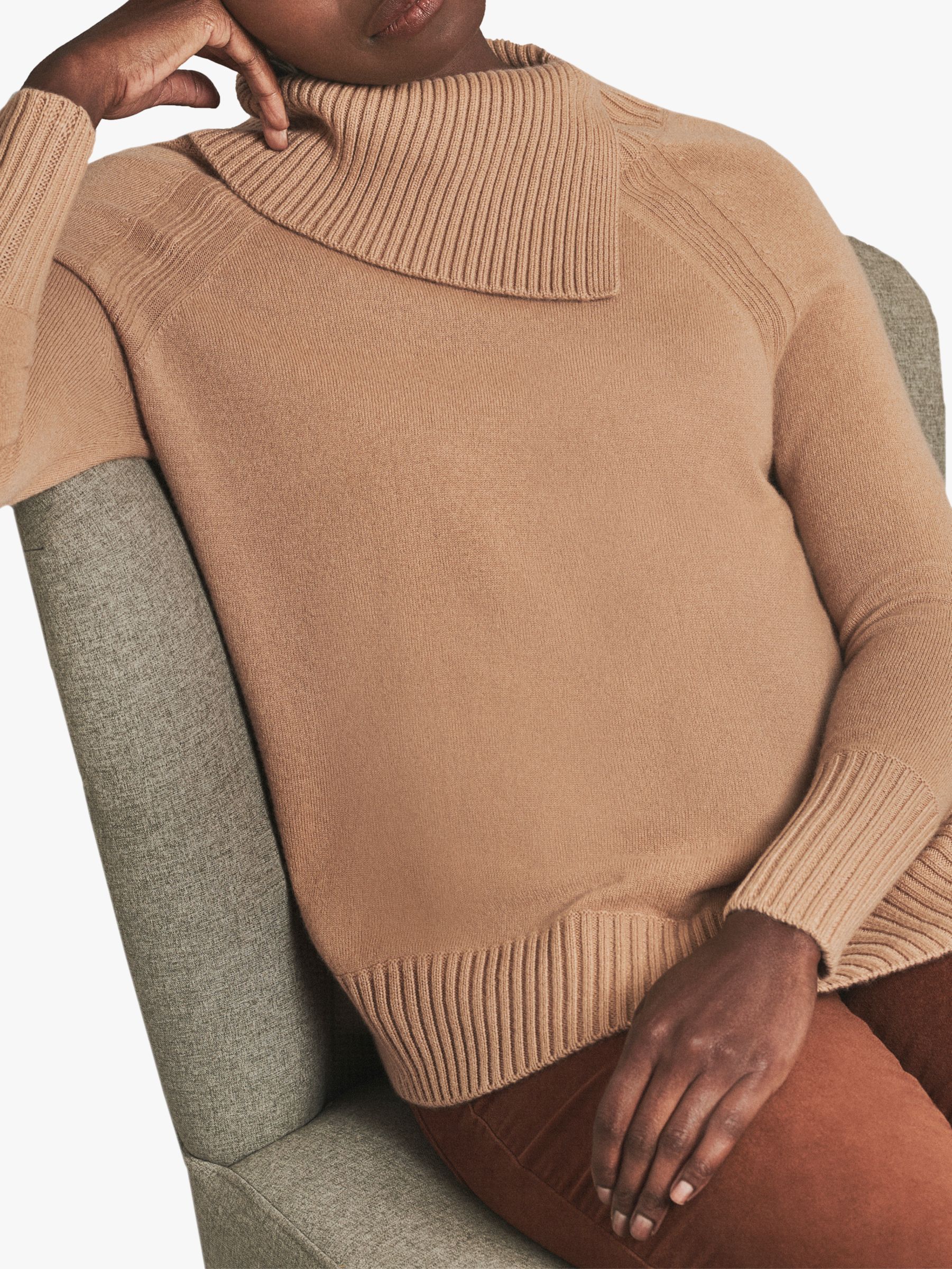 Pure Collection Cashmere Statement Neck Sweater, Caramel