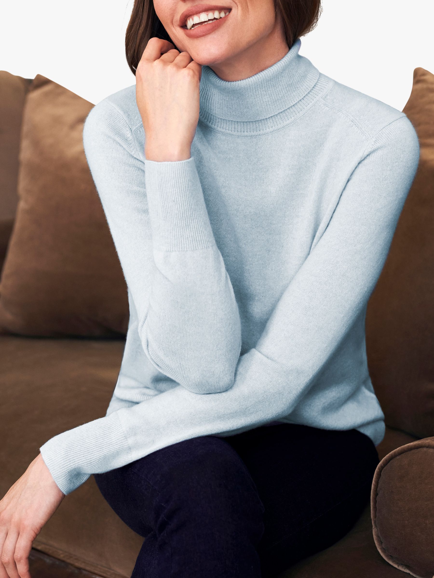 Pure Collection Cashmere Polo Neck Sweater, Cloud Blue at John Lewis ...
