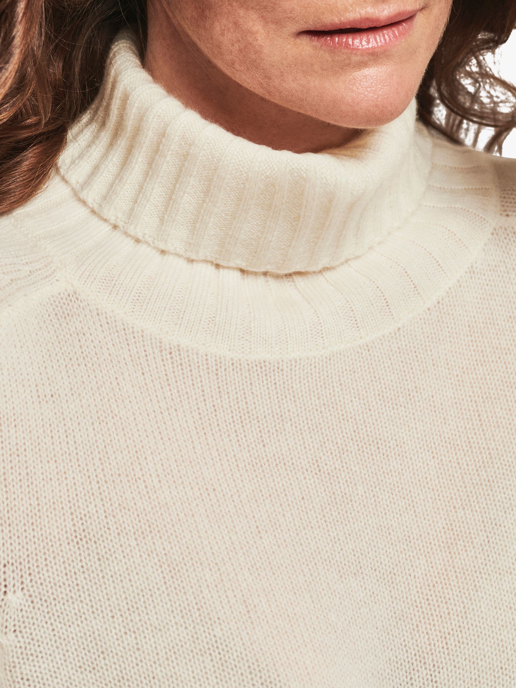 Pure Collection Cashmere Ribbed Polo Neck Sweater, Soft White at John ...