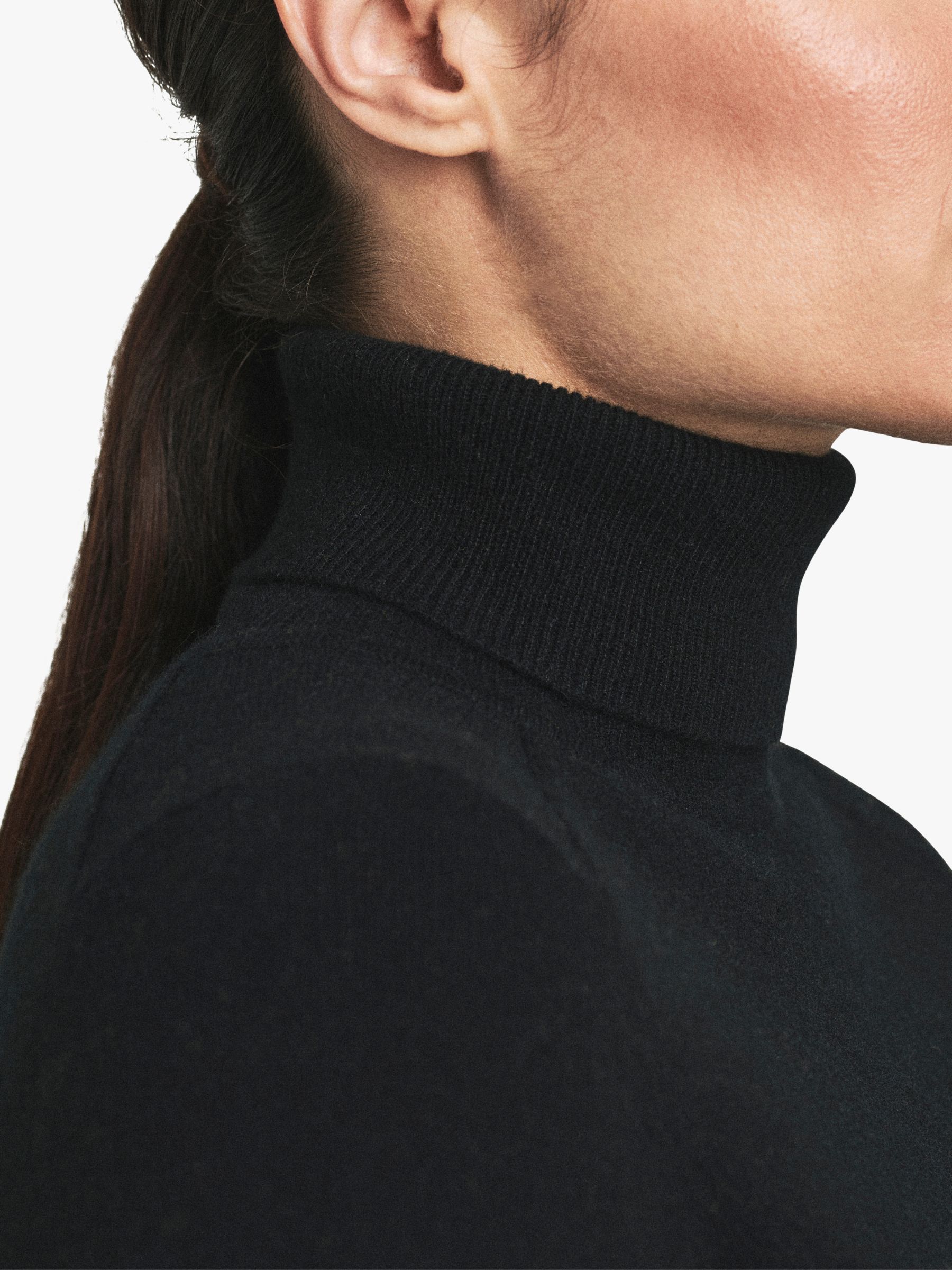 Pure Collection Cashmere Polo Neck Sweater, Black at John Lewis & Partners