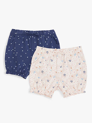 John Lewis Baby Organic Cotton Floral Dot Shorts, Pack of 2, Multi