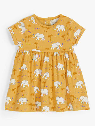ANYDAY John Lewis & Partners Baby Organic Cotton Elephant Print Dress, Yellow