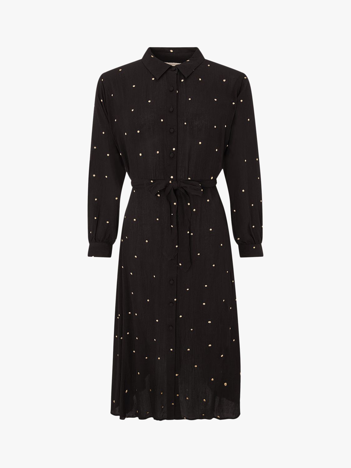 Monsoon Embroidered Spot Midi Shirt Dress, Black at John Lewis & Partners