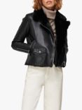 Whistles Agnes Faux Fur Trim Leather Jacket, Black