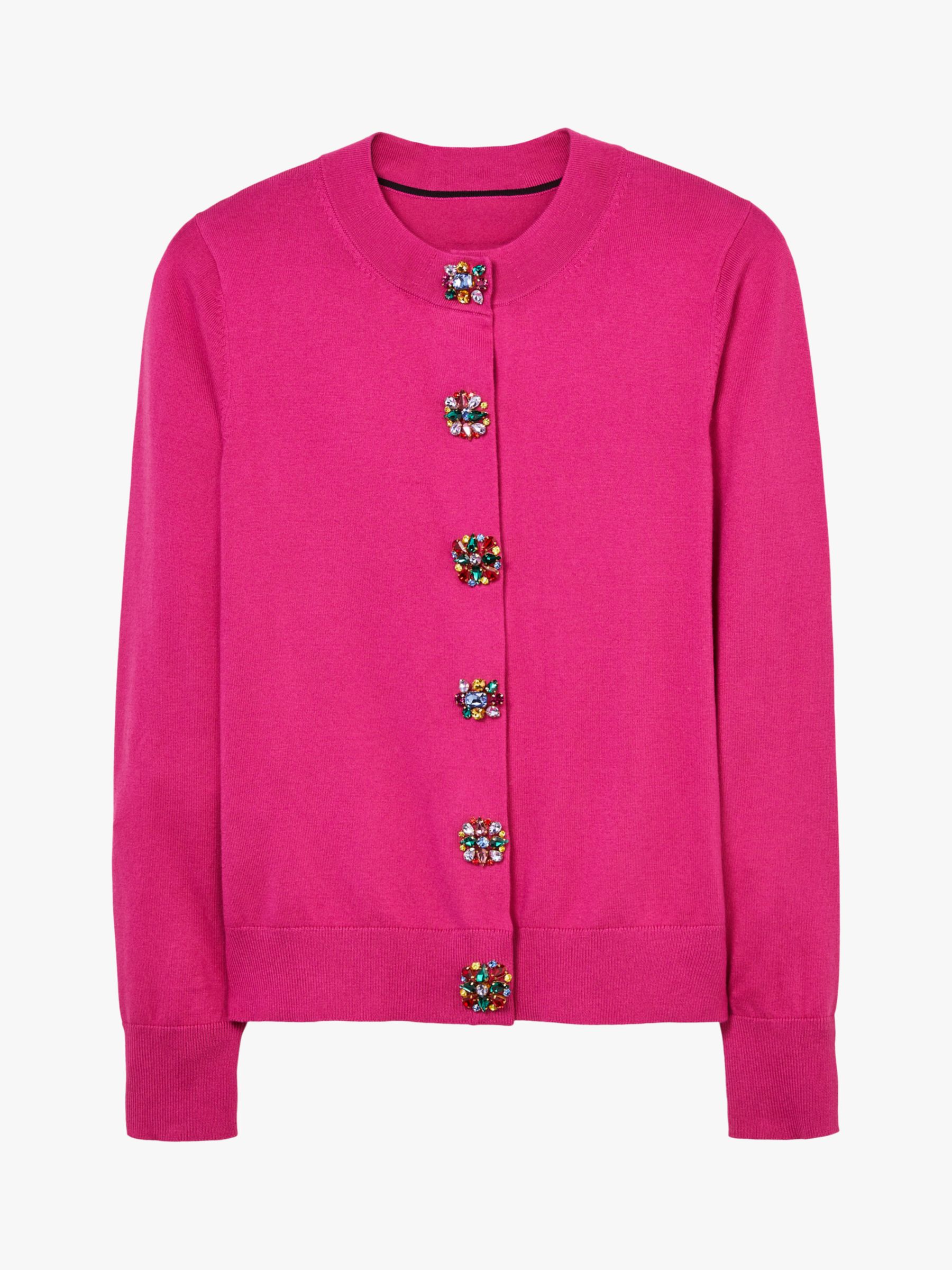 Boden Howe Embellished Button Cardigan, Pink Flambe