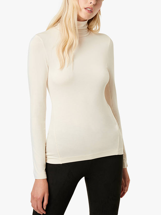French Connection Venitia Roll Neck Jersey Top, Classic Cream