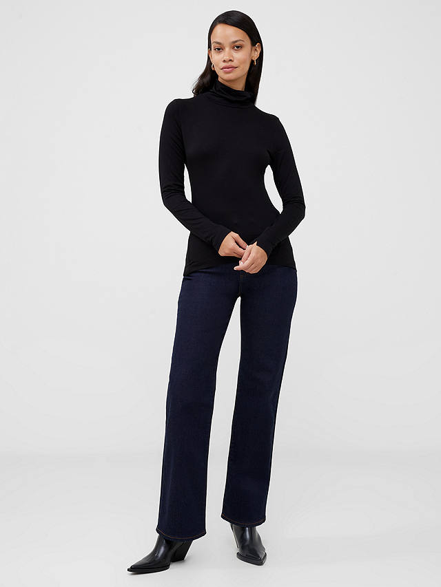 French Connection Venitia Roll Neck Jersey Top, Black