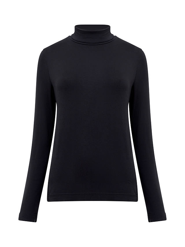 French Connection Venitia Roll Neck Jersey Top, Black