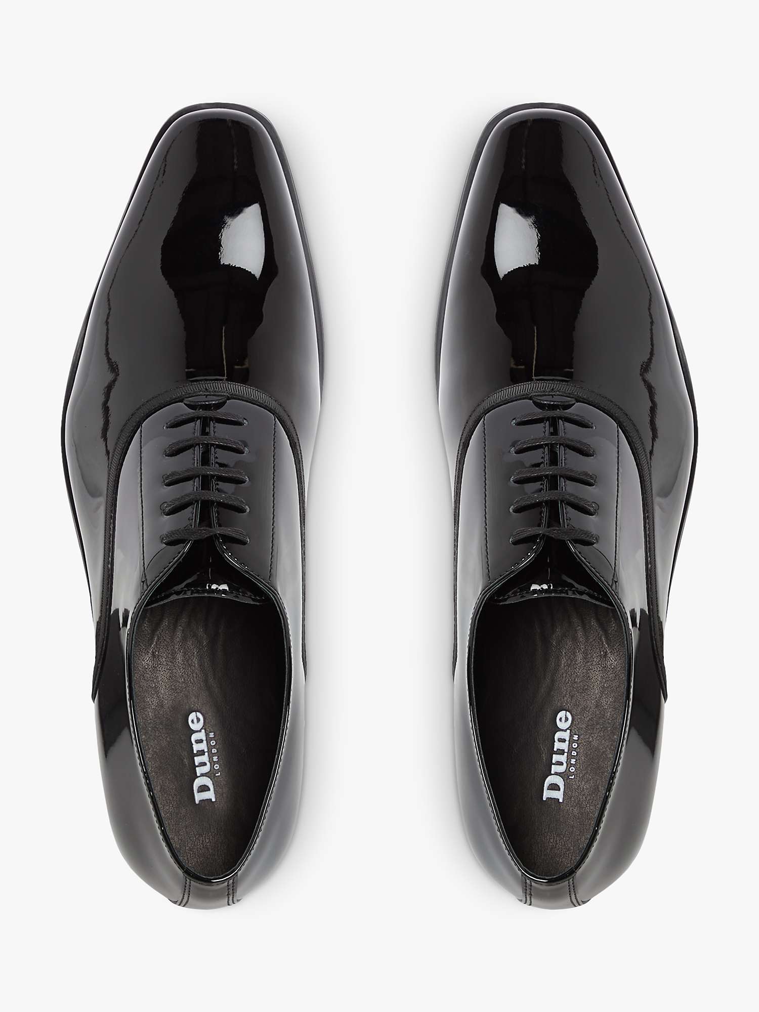 Dune Swan Patent Leather Oxford Shoes, Black, Black at John Lewis ...