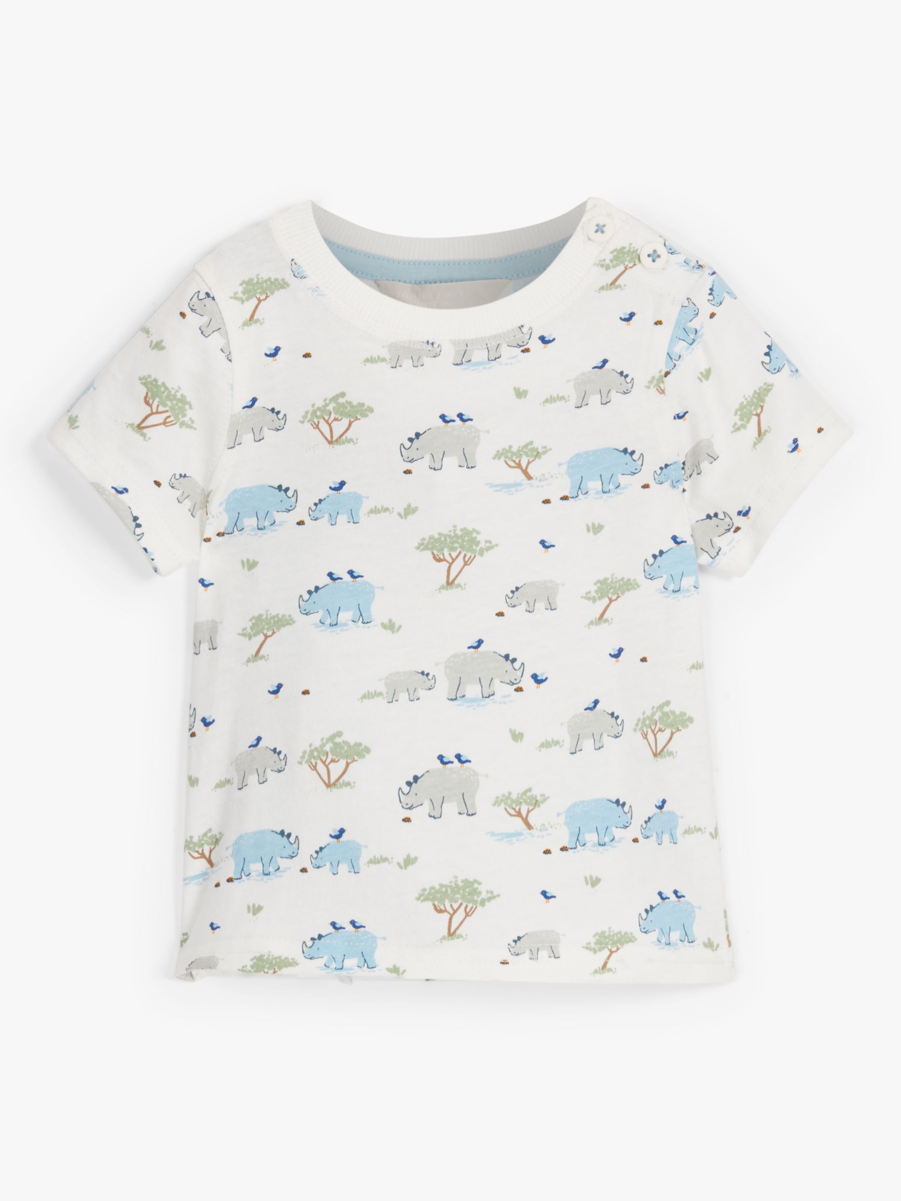 John Lewis Baby Organic Cotton Rhino Print T-Shirt, Gardenia