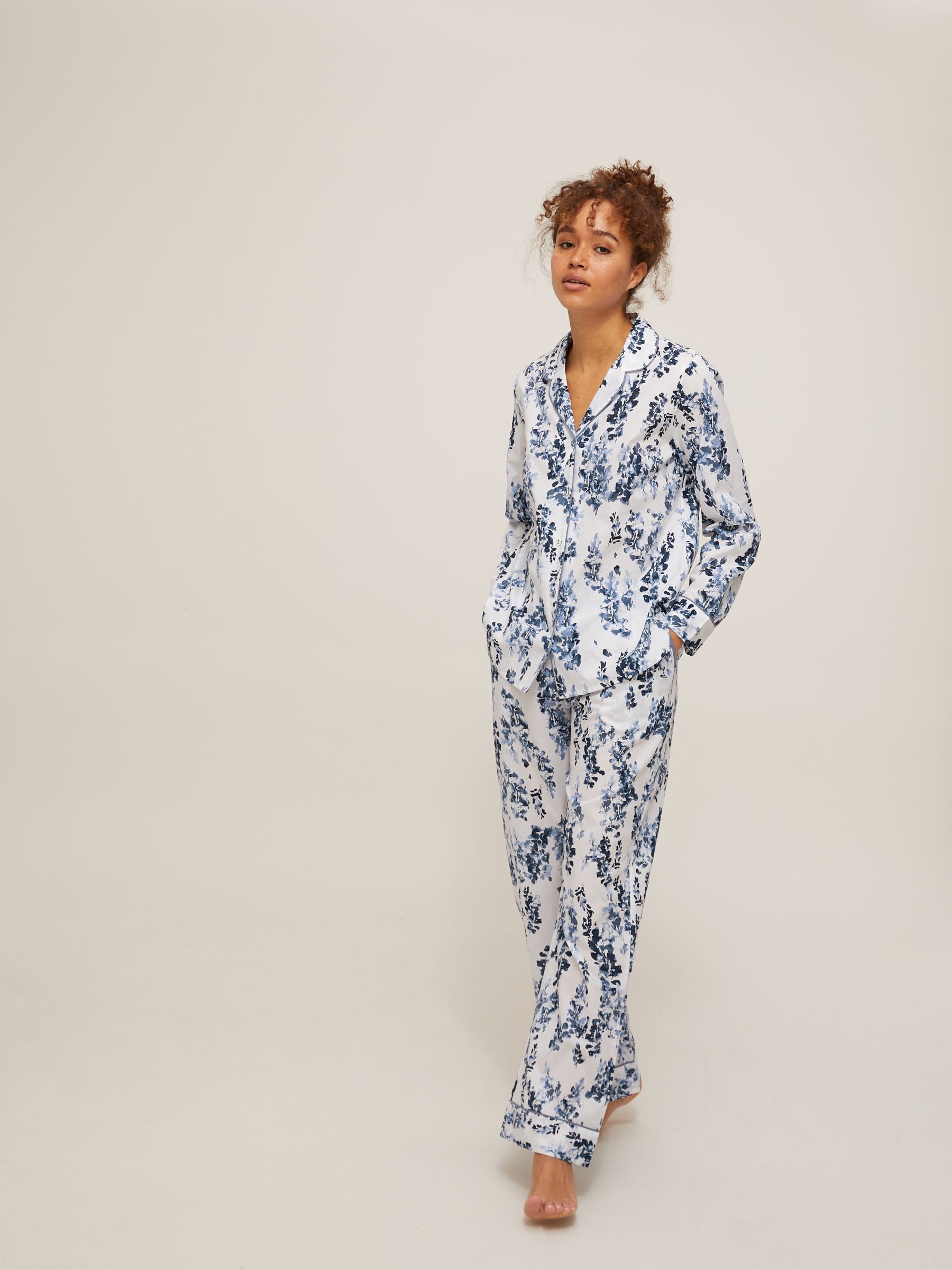 John Lewis Wisteria Cotton Pyjama Set, White/Multi, 10