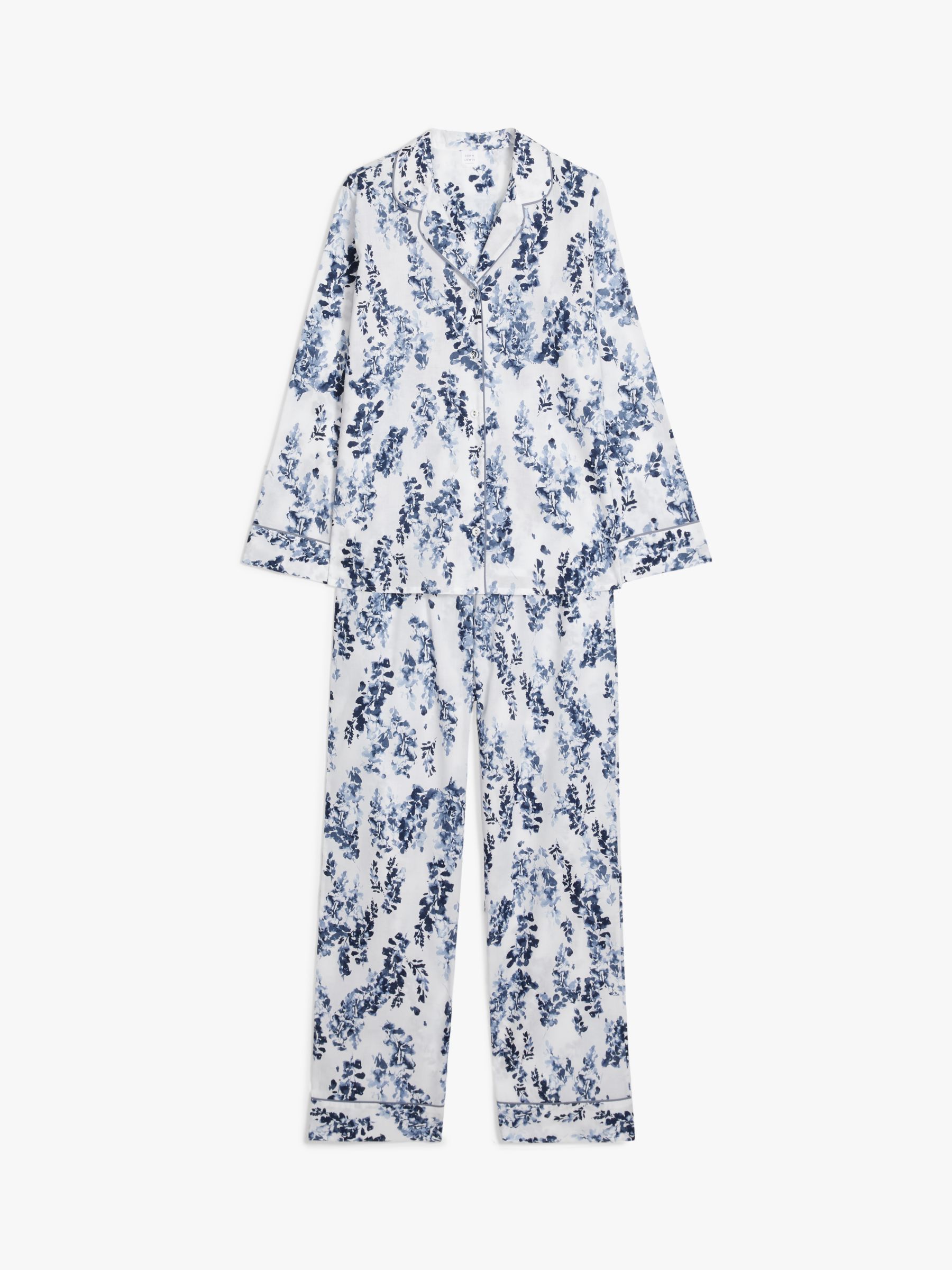 John Lewis Wisteria Cotton Pyjama Set, White/Multi, 10