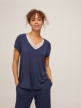 John Lewis & Partners Mia Short Sleeve Cropped Jersey Pyjama Set, Navy