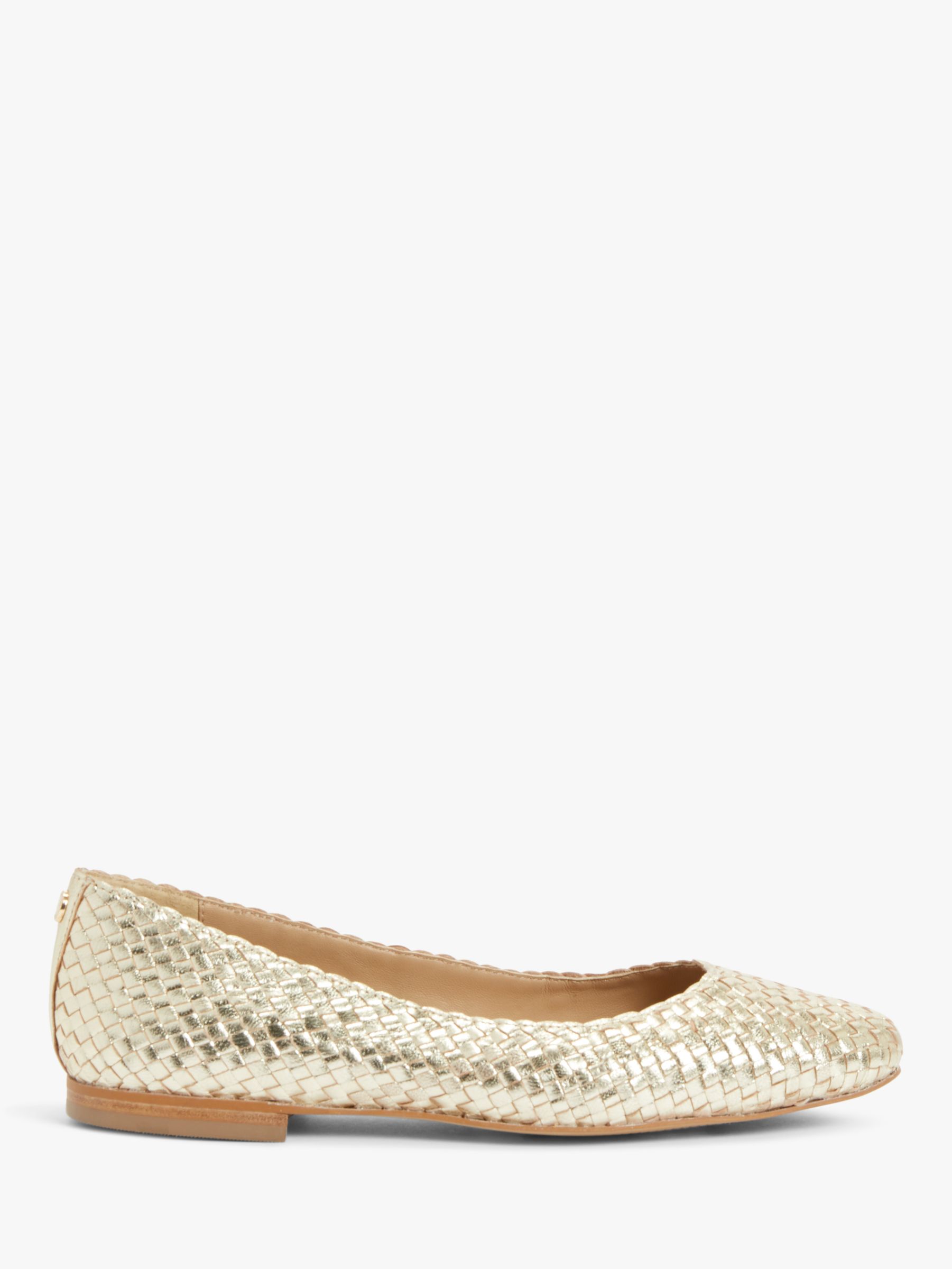 John Lewis Holly Leather Woven Ballerina Pumps, Gold at John Lewis ...