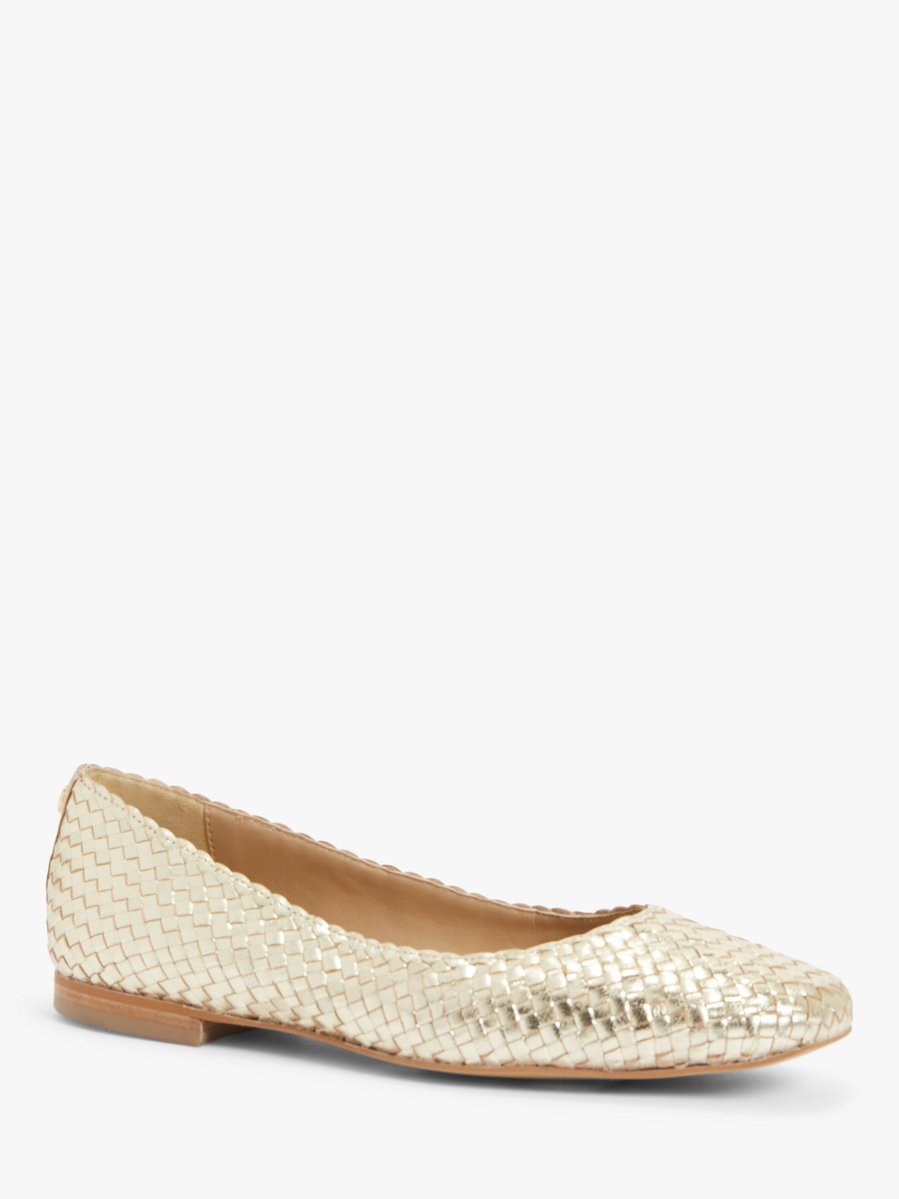 John Lewis Holly Leather Woven Ballerina Pumps, Gold, 3