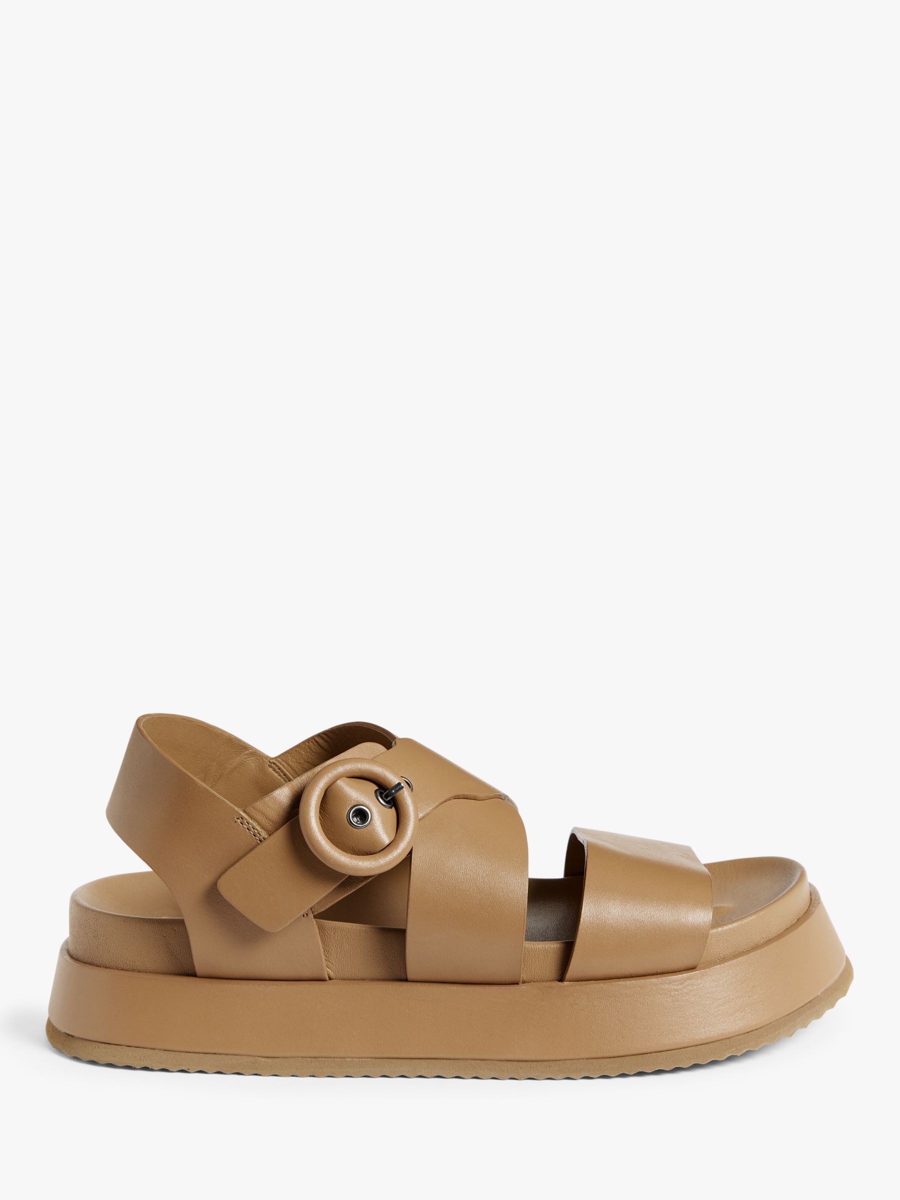 John Lewis & Partners Lisette Leather Flatform Cross Over Sandals, Camel