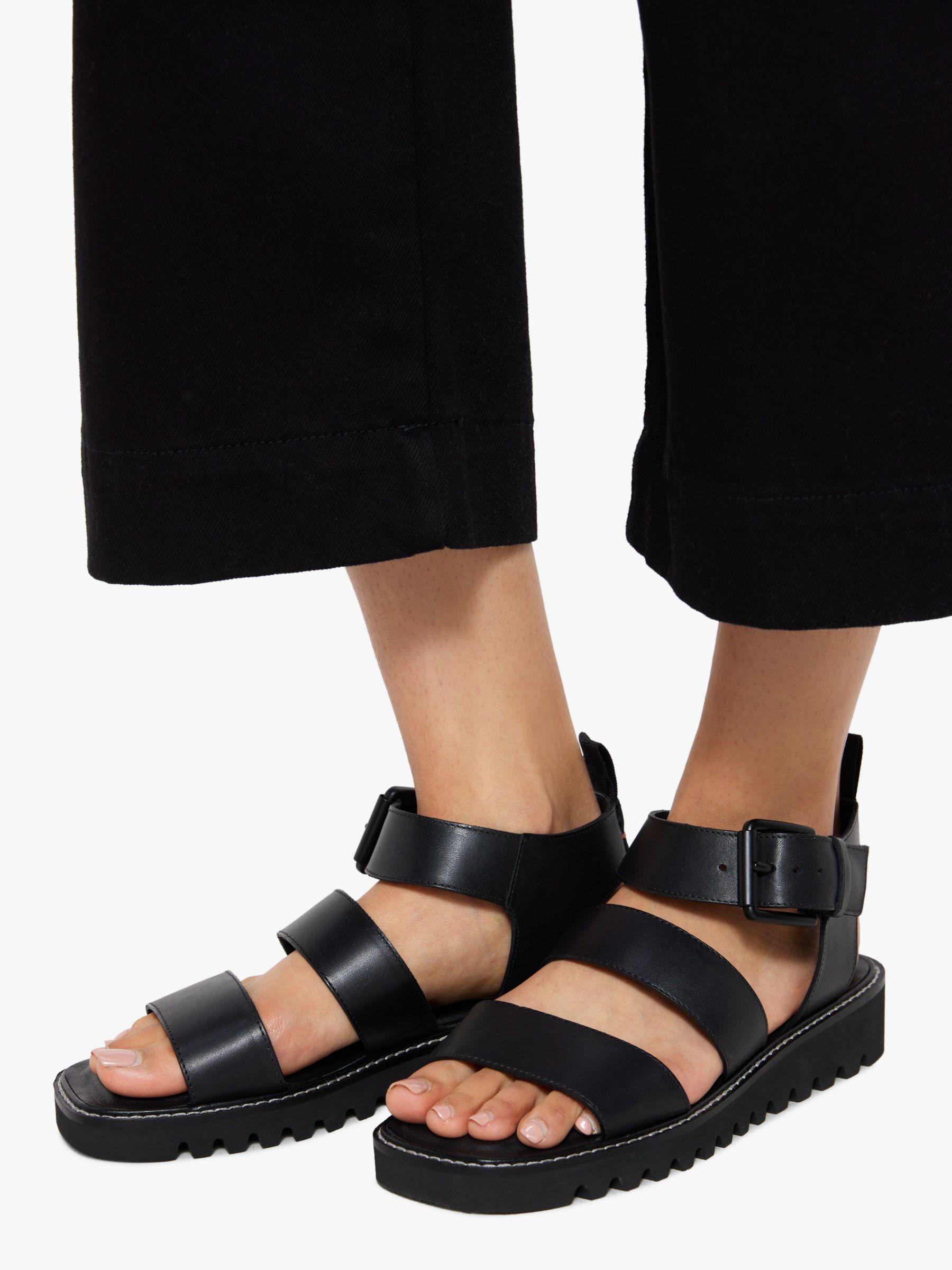 Kin Lauren Leather Chunky Sole Buckle Sandals, Black