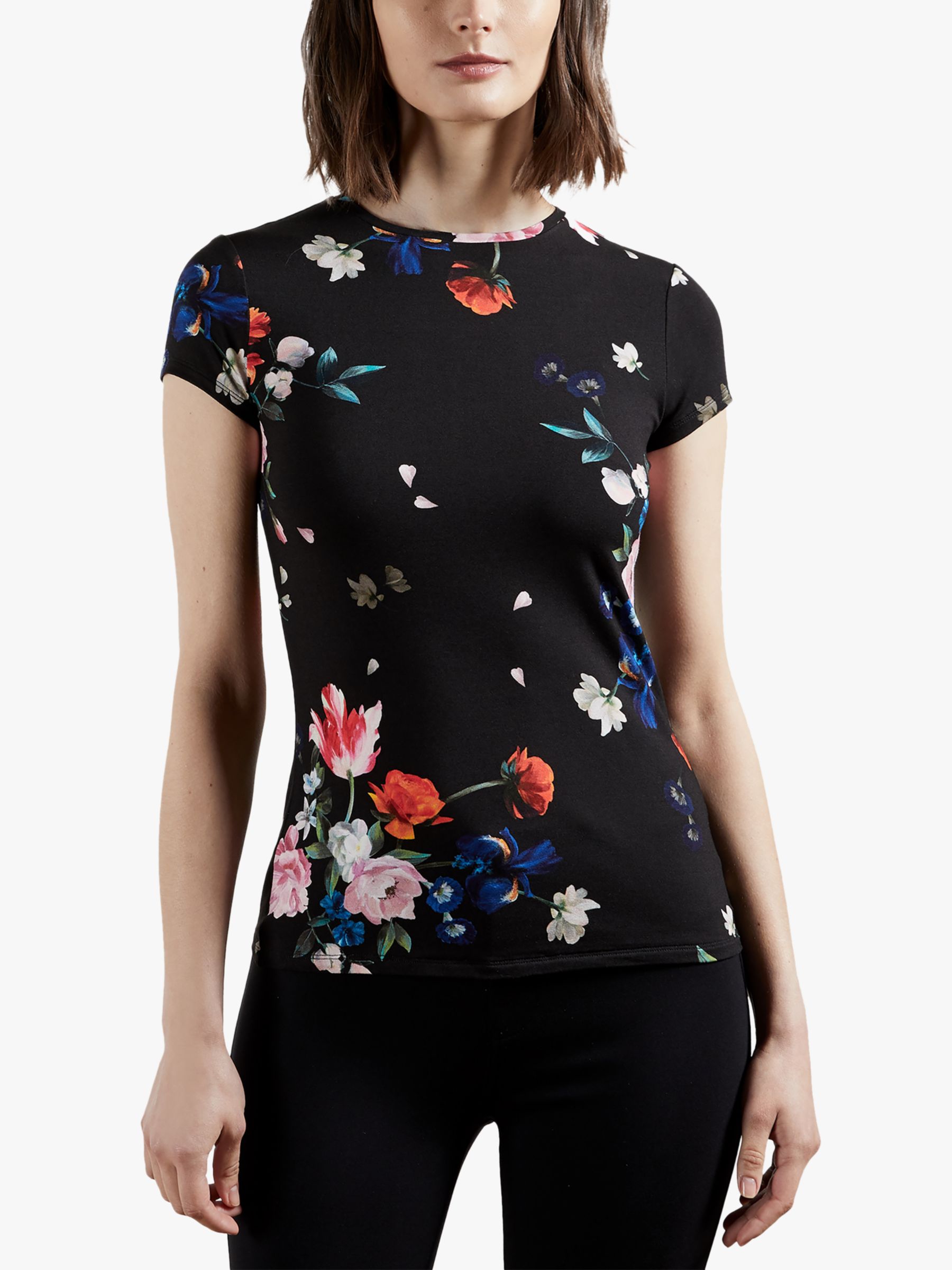 Ted Baker Periie Floral Fitted T-Shirt, Black at John Lewis & Partners