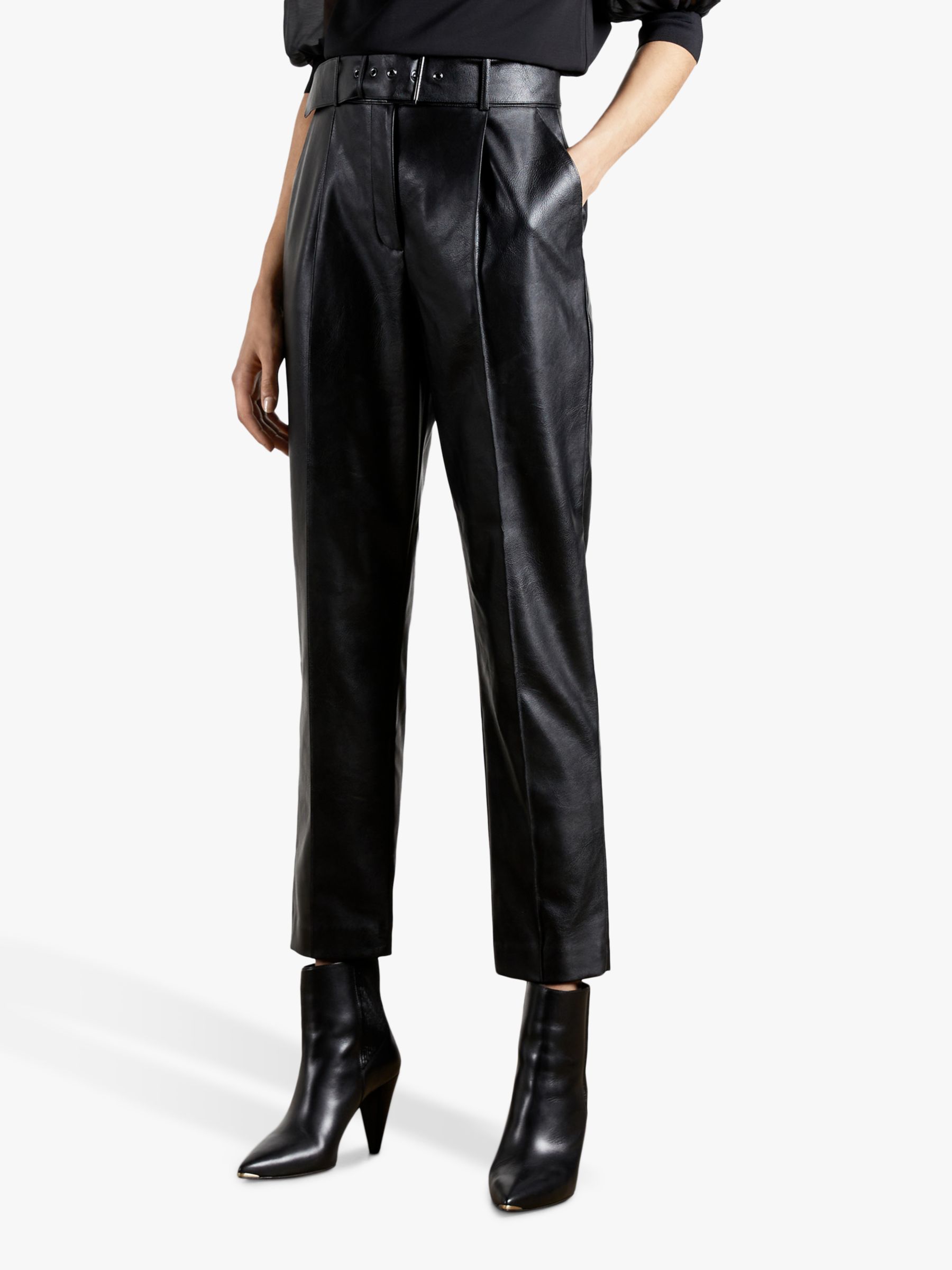 Ted Baker Faydell Faux Leather Trousers, Black at John Lewis & Partners