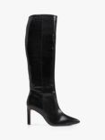 Dune Spice Leather Reptile Print Knee High Stiletto Heel Boots, Black
