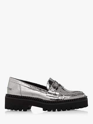 Dune Glorious Leather Chunky Loafers, Silver