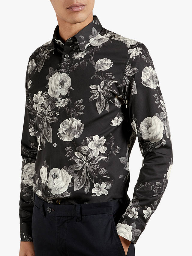 Ted Baker Eclair Floral Print Shirt, Black at John Lewis & Partners