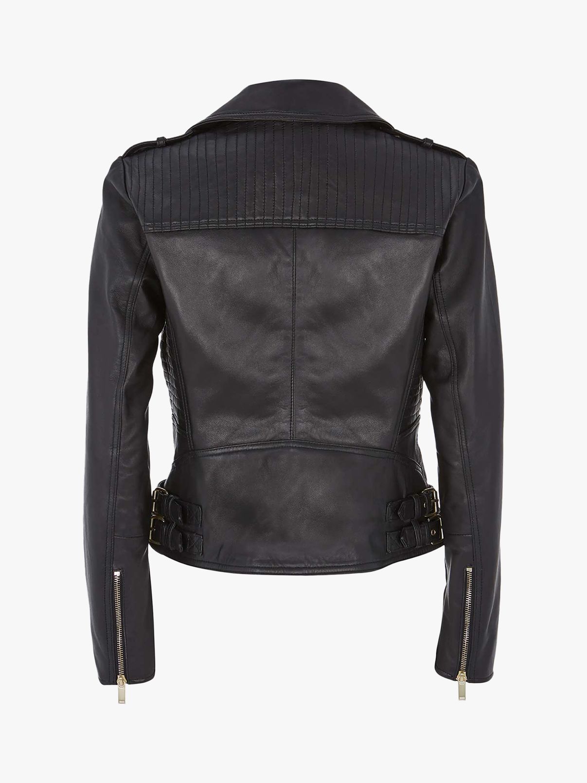 Mint Velvet Fitted Leather Biker Jacket, Black, 12