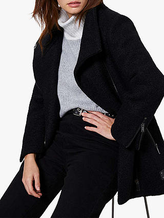 Mint Velvet Boucle Wool Blend Zip Side Coat, Black