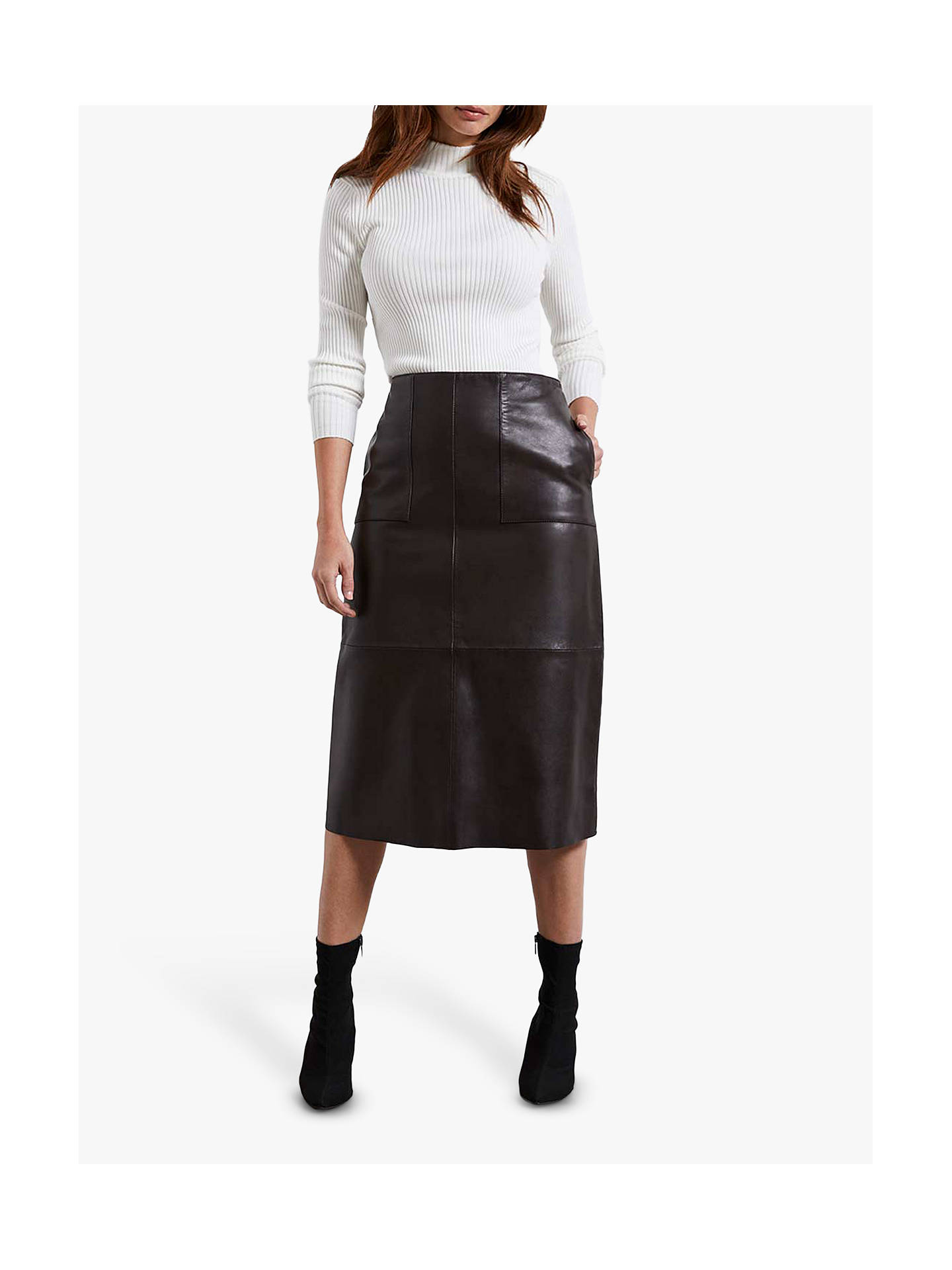 Mint Velvet Leather A-Line Skirt, Dark Brown at John Lewis & Partners