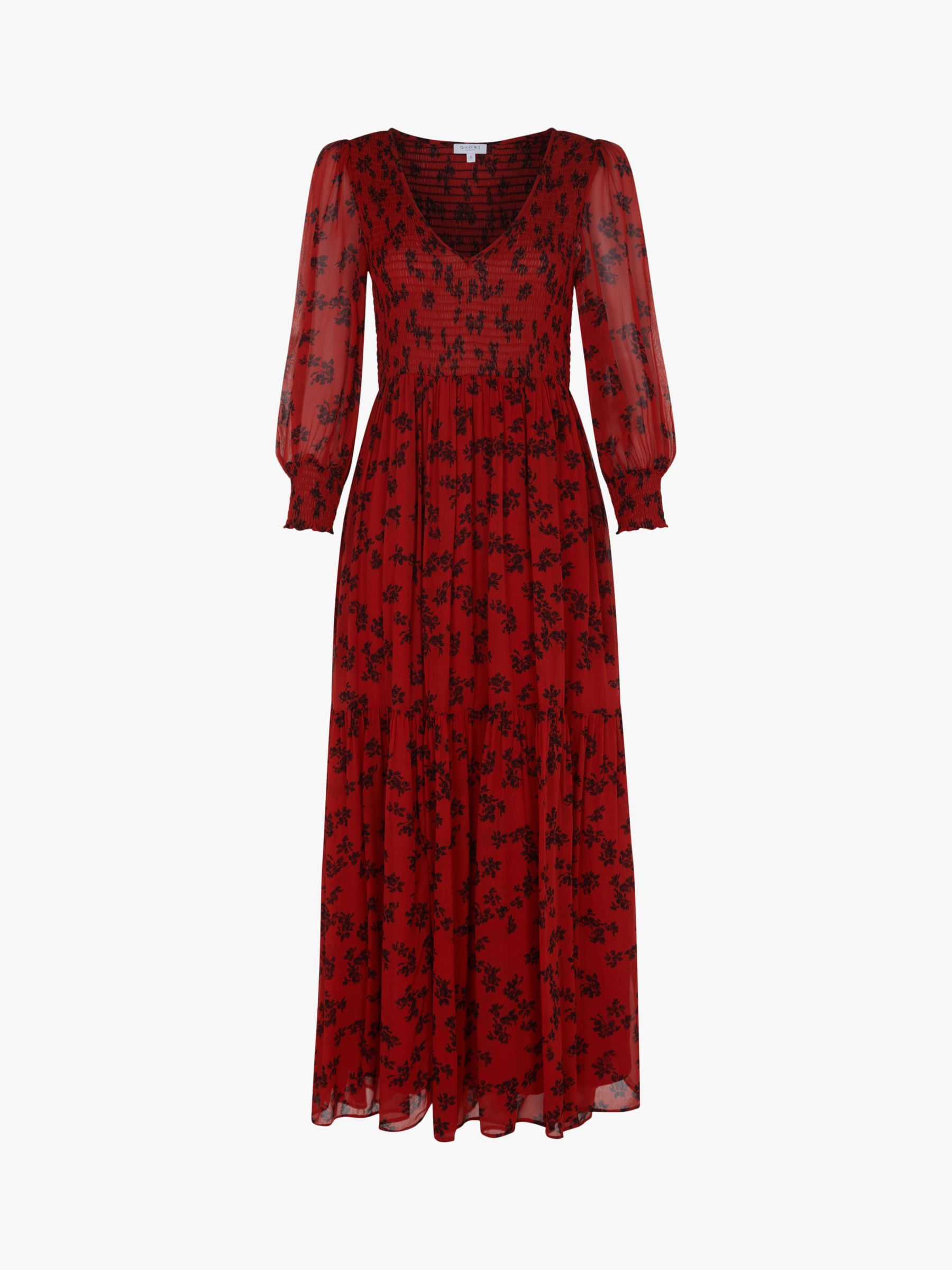 Ghost Jacinta Floral Midi Dress, Red, S