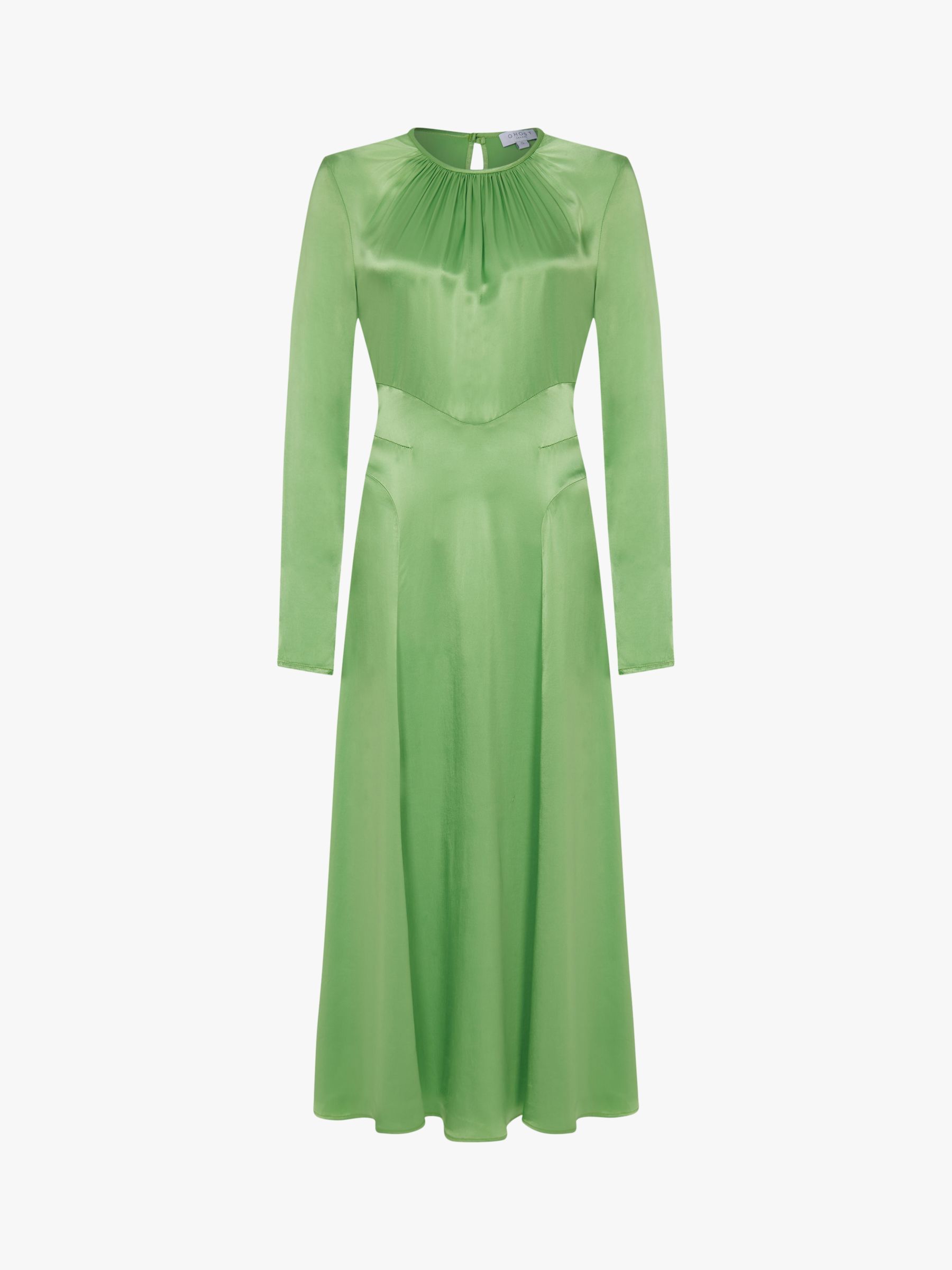 Ghost Dayla Satin Midi Dress, Green Haze at John Lewis & Partners