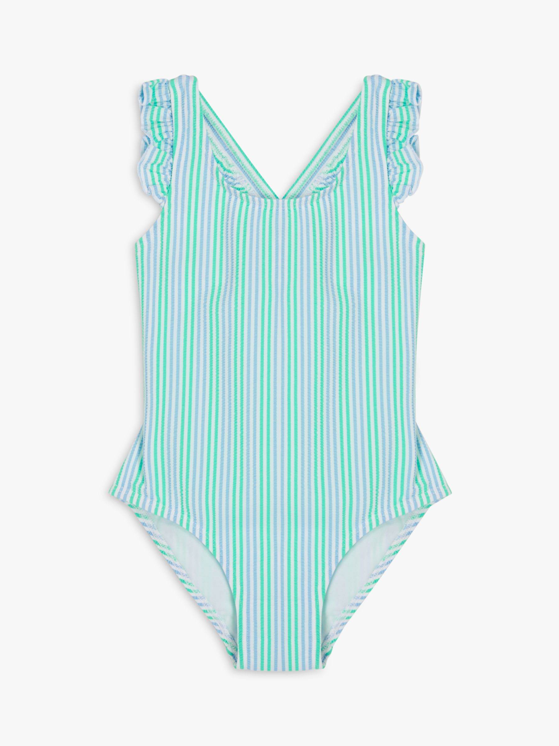 John Lewis & Partners Kids' Seersucker Cross Back Swimsuit, Blue