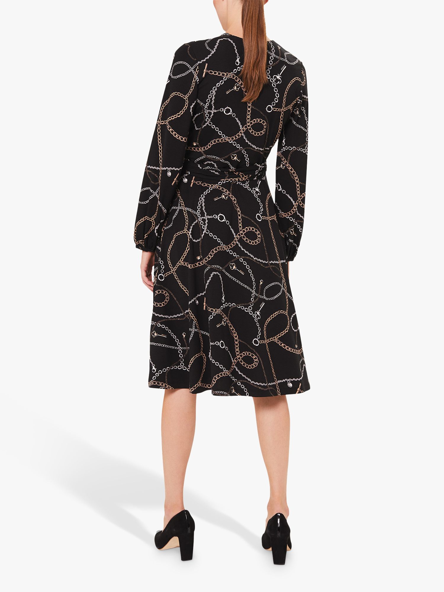 Hobbs Petite Stephanie Chain Print Wrap Dress, Black