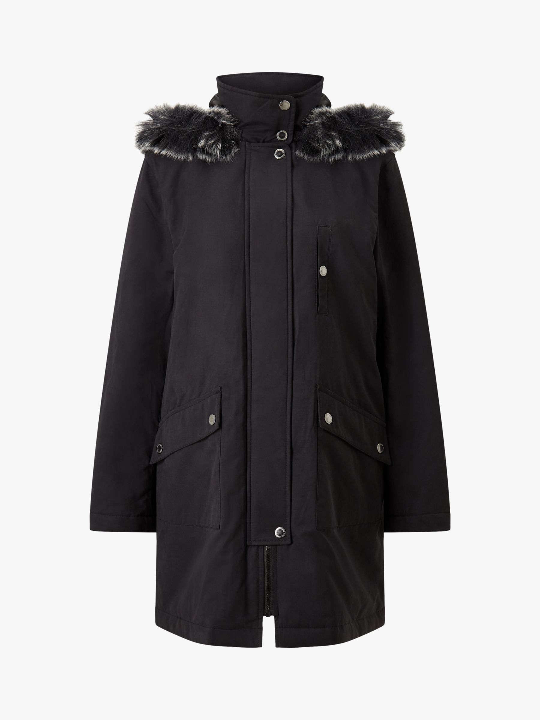 Four Seasons Caban Detachable Fur Trim Parka Jacket, Black at John ...