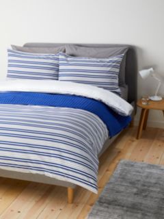 John Lewis ANYDAY Basic Stripe Double Duvet Cover Set, Navy