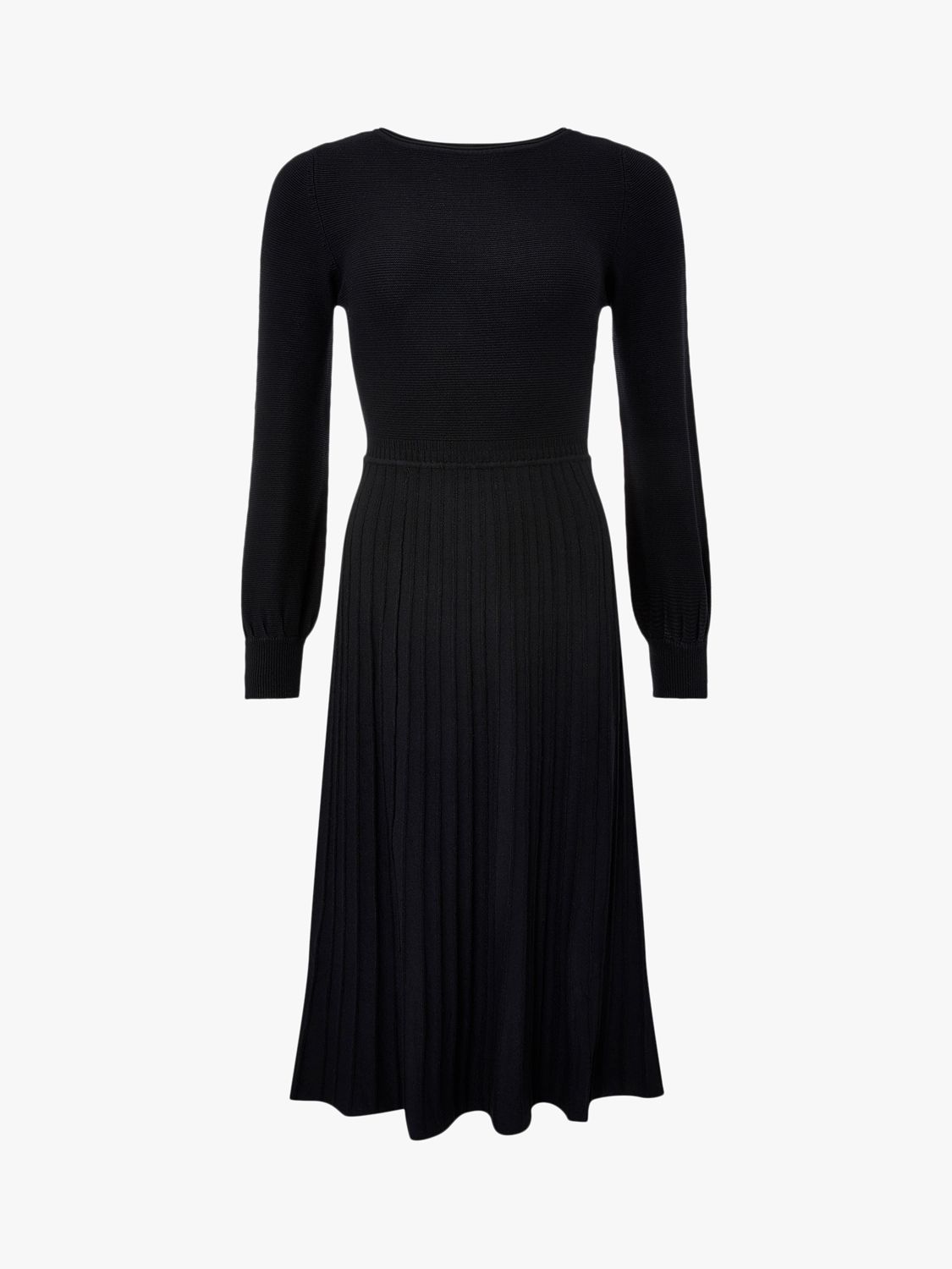 Monsoon Slash Neck Pleated Dress, Black at John Lewis & Partners