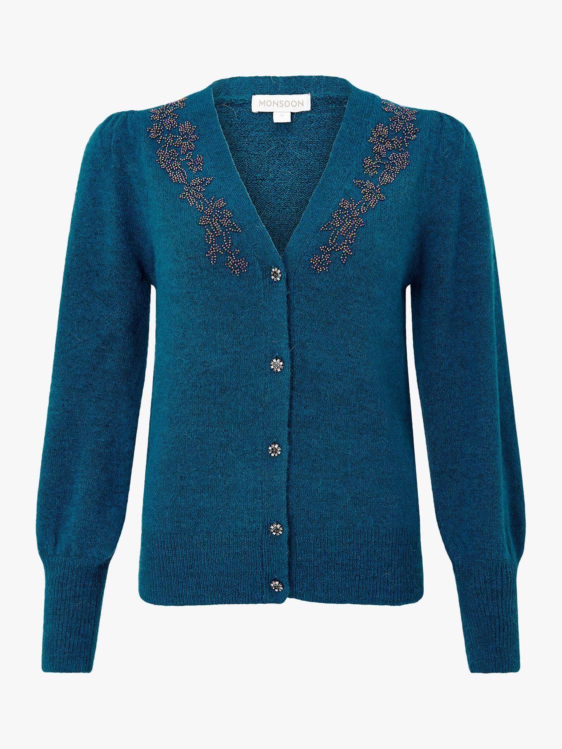 Monsoon Embellished Cardigan, Teal at John Lewis & Partners