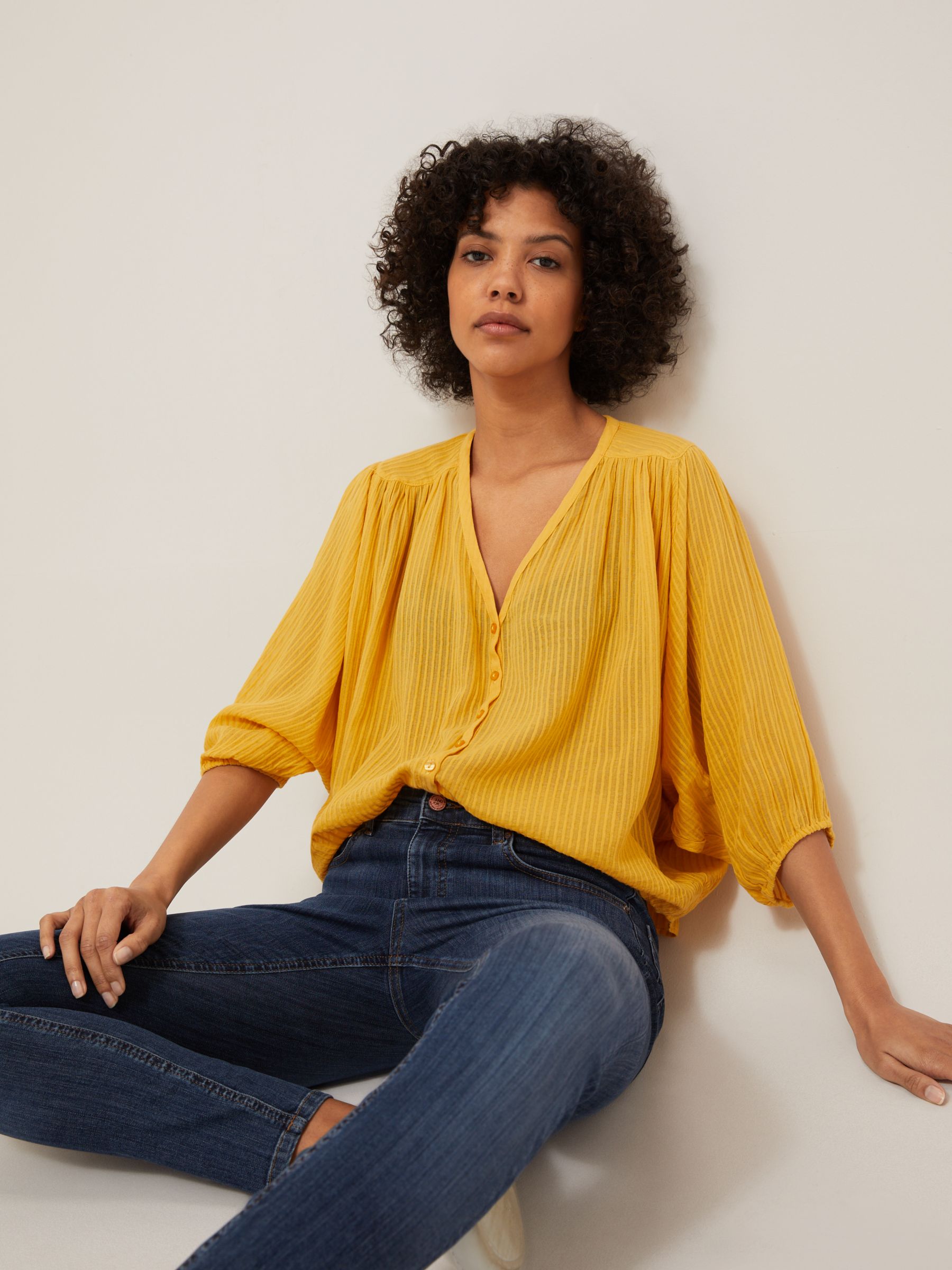 AND/OR Katya Textured Stripe Blouse, Ochre