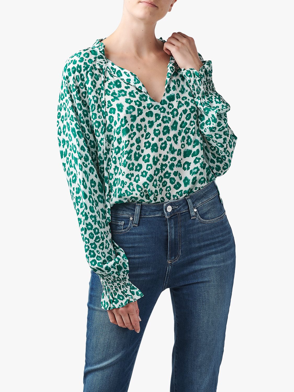 Lily and Lionel Florence Mini Leopard Print Blouse, Green, L