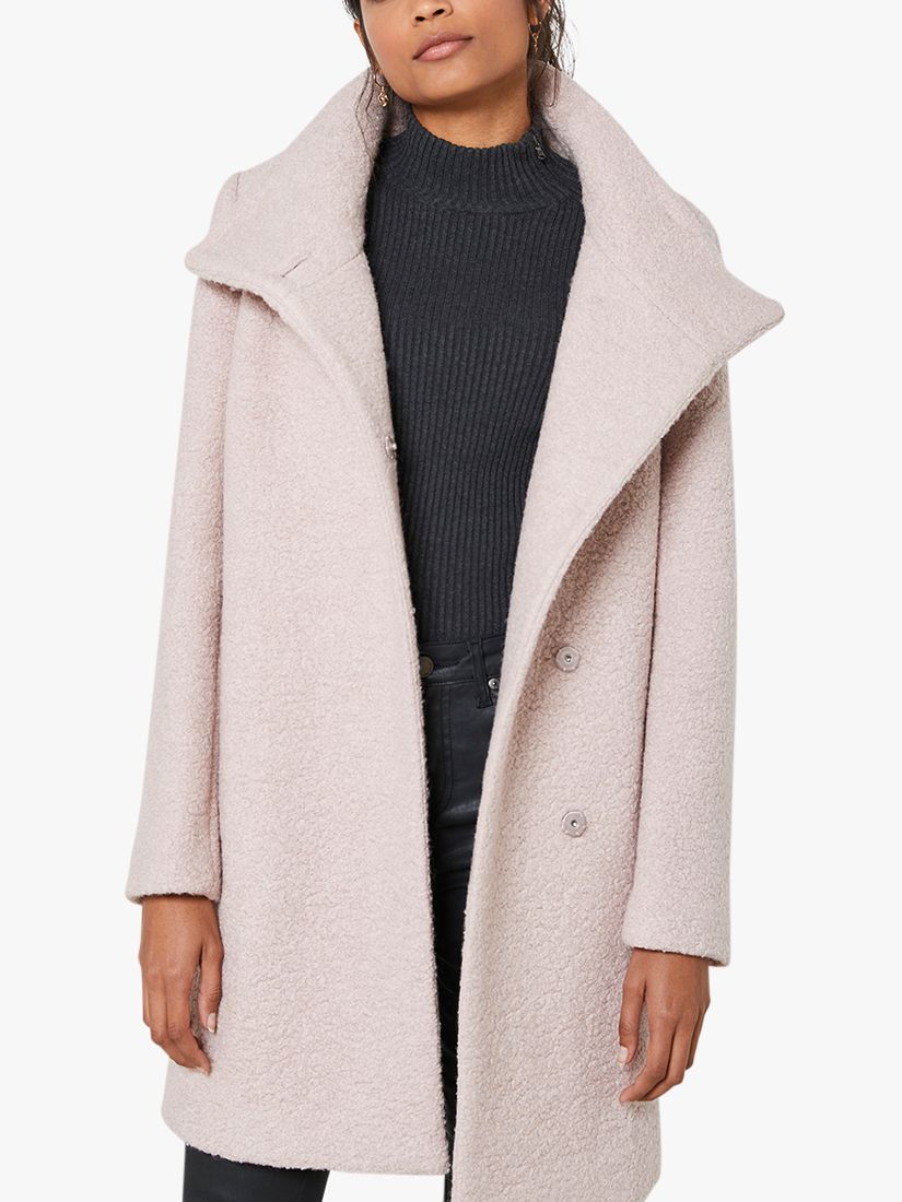 Mint Velvet Longline Teddy Coat, Pale Pink, XS