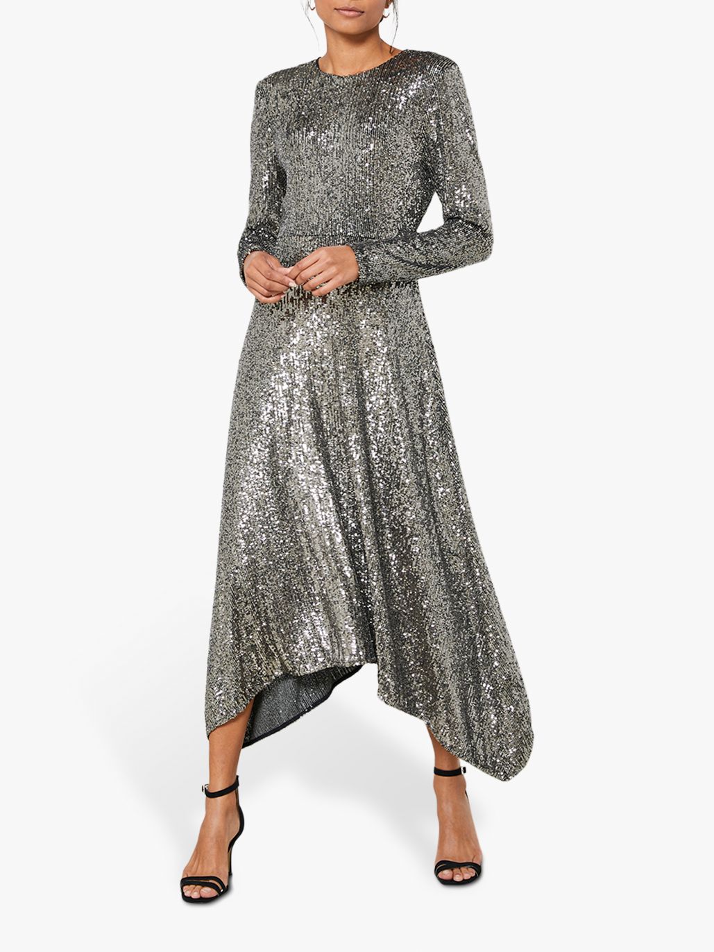 Mint Velvet Sequin Midi Dress, Gunmetal at John Lewis & Partners