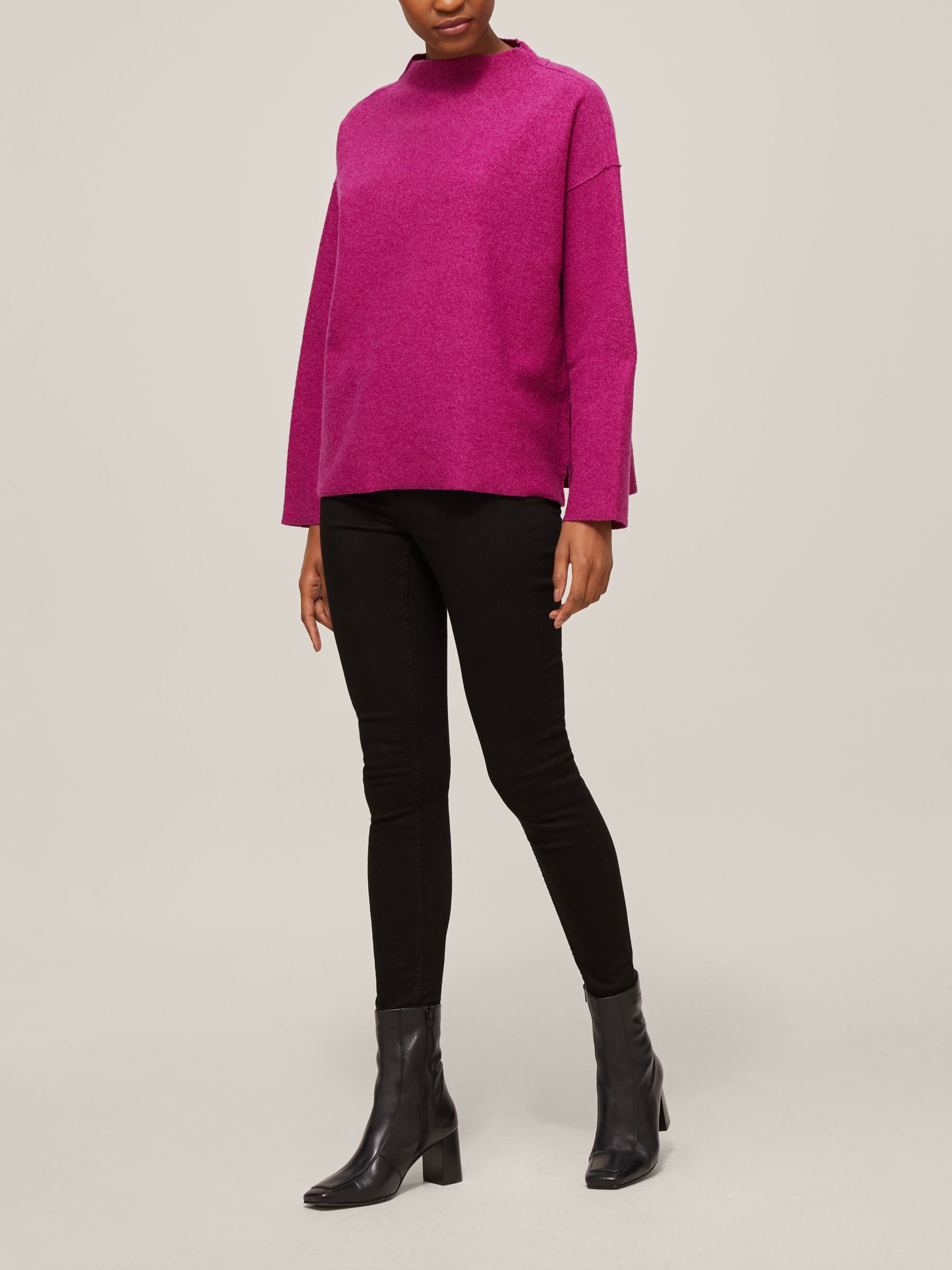 EILEEN FISHER Boiled Wool Funnel Neck Box Jumper, Cerise at John Lewis