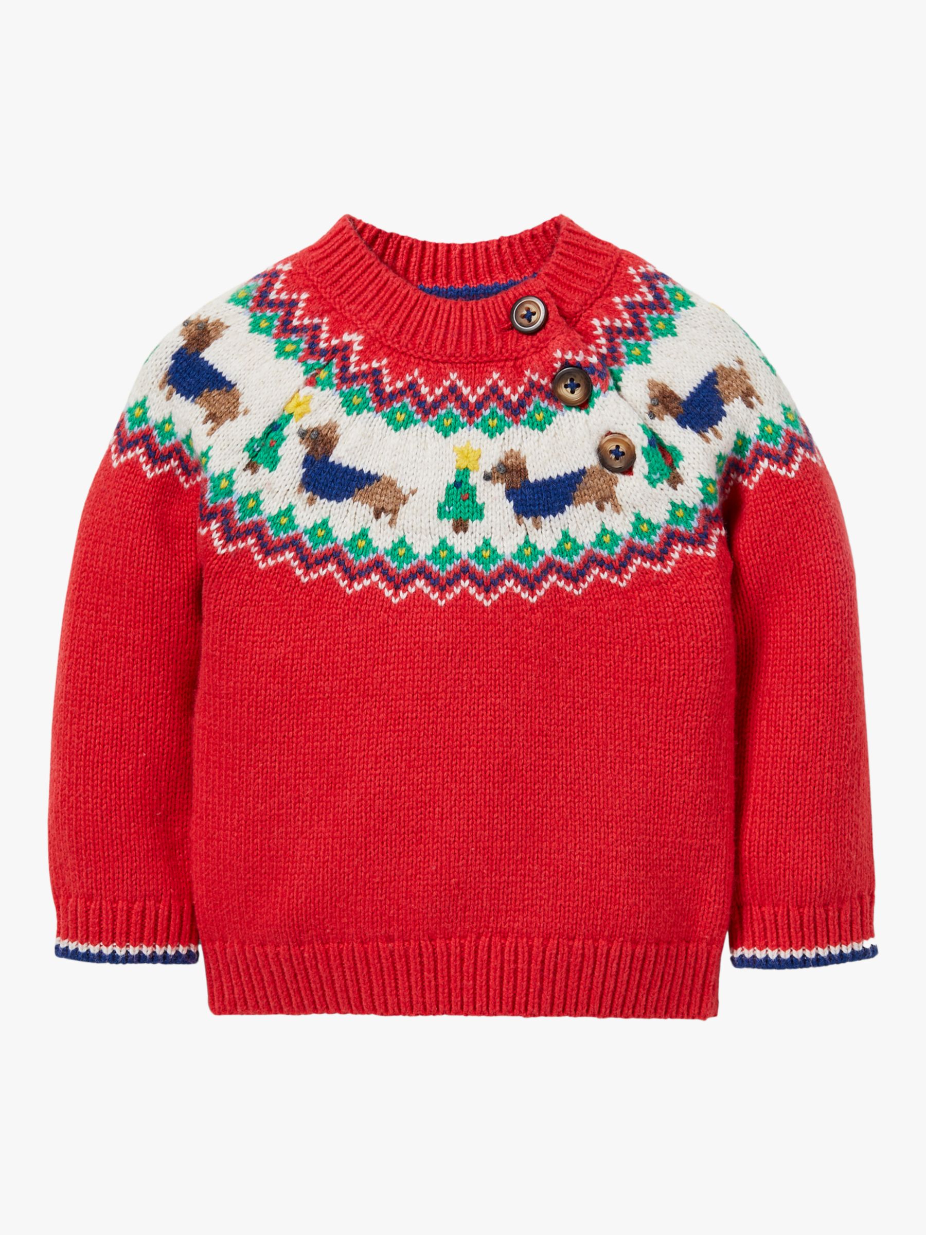 Mini Boden Baby Fair Isle Knitted Jumper, Red at John Lewis & Partners