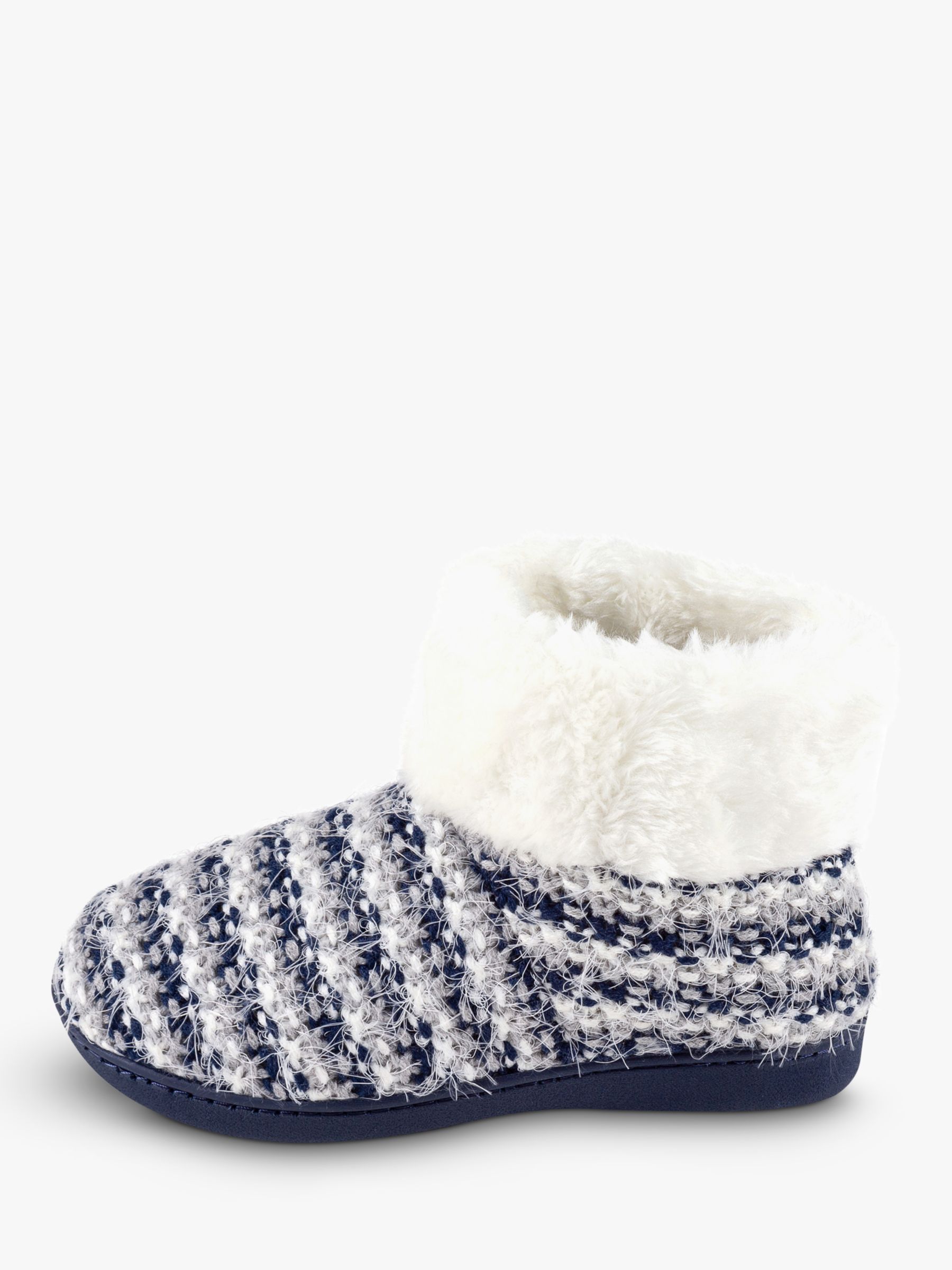 totes Knitted Faux Fur Cuff Boot Slippers, Navy at John Lewis & Partners