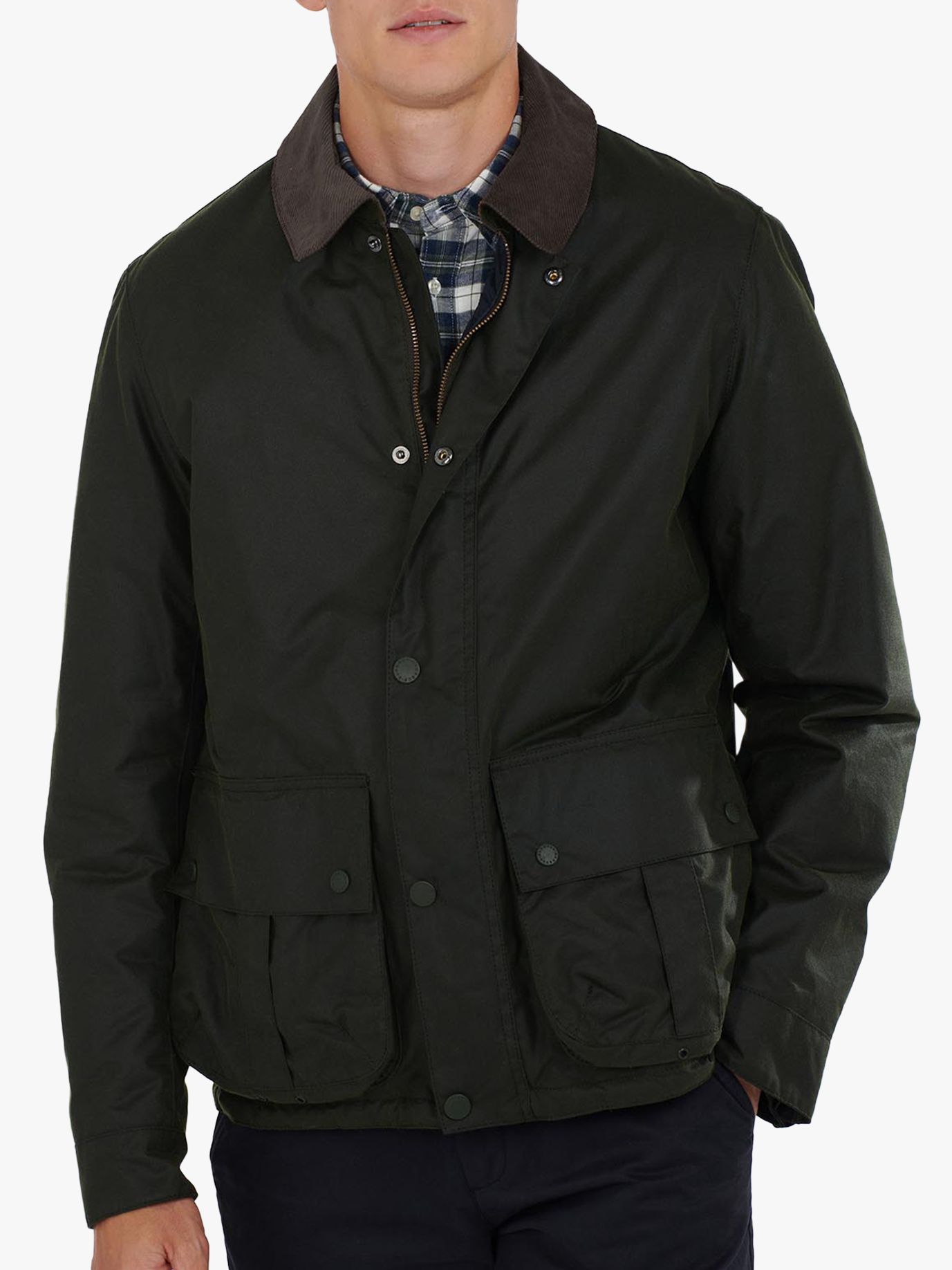 Barbour Allund Short Waxed Jacket, Green at John Lewis & Partners