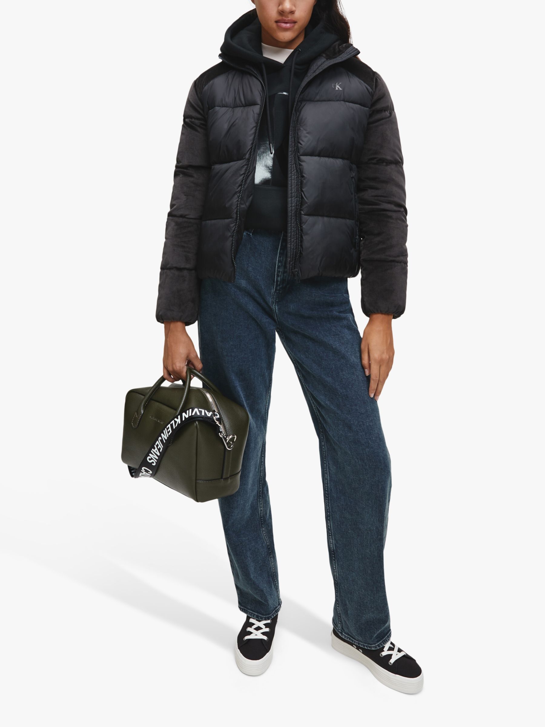 Calvin Klein Velvet Puffer Jacket, Black