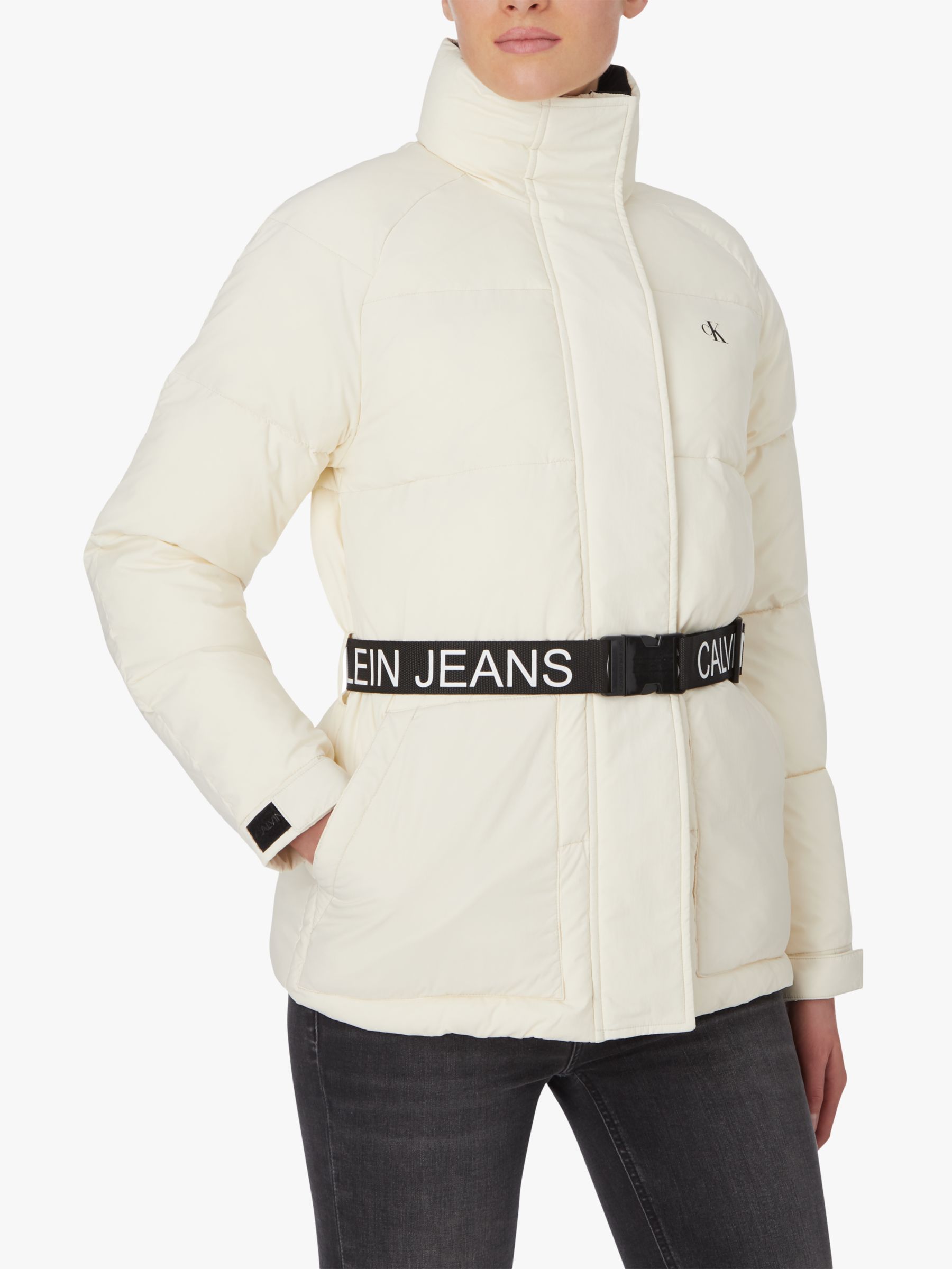 Calvin Logo Belt Puffer Jacket, Soft Cream, XS