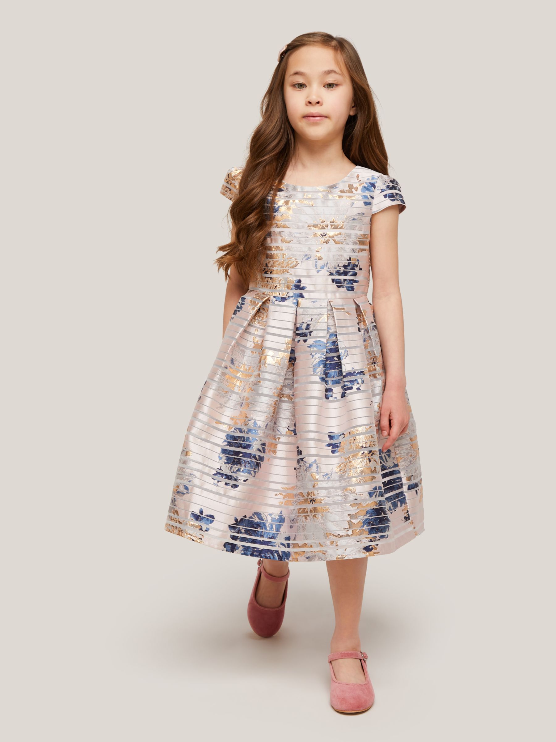John Lewis & Partners Heirloom Collection Kids' Stripe Floral Organza Dress, Multi